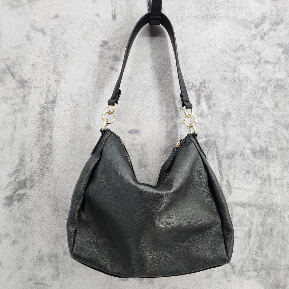 Hobo Shoulder Bag Black Gold Faux Leather Purse